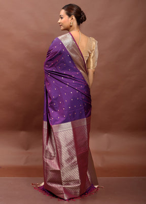 Purple Kanjivaram Silk Saree With Blouse Piece