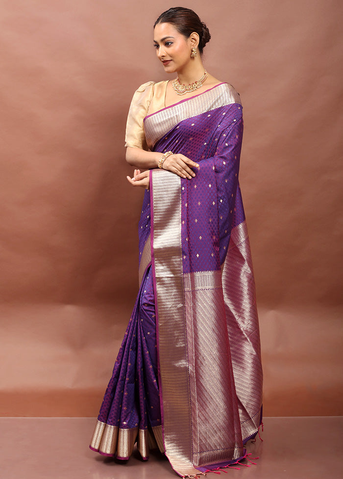 Purple Kanjivaram Silk Saree With Blouse Piece