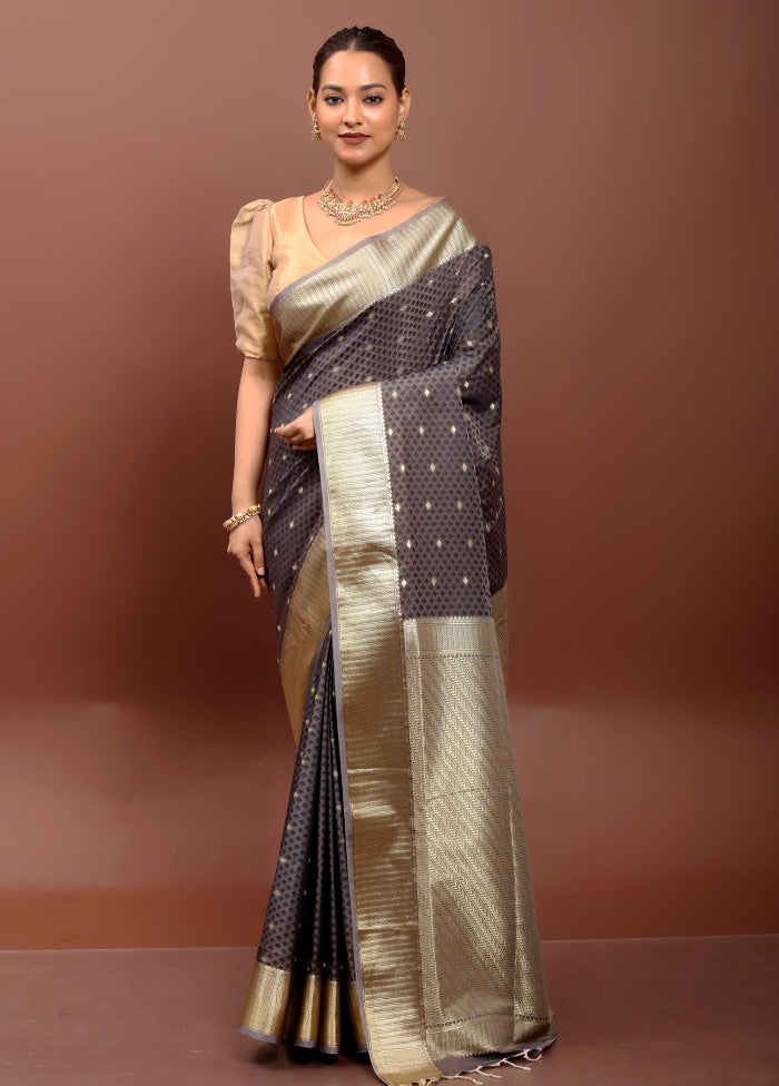 Grey Kanjivaram Silk Saree With Blouse Piece