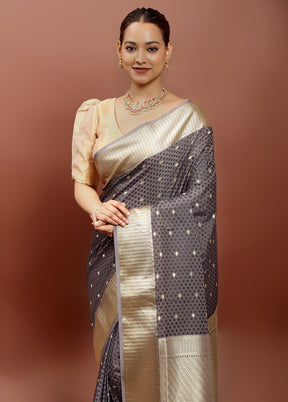 Grey Kanjivaram Silk Saree With Blouse Piece