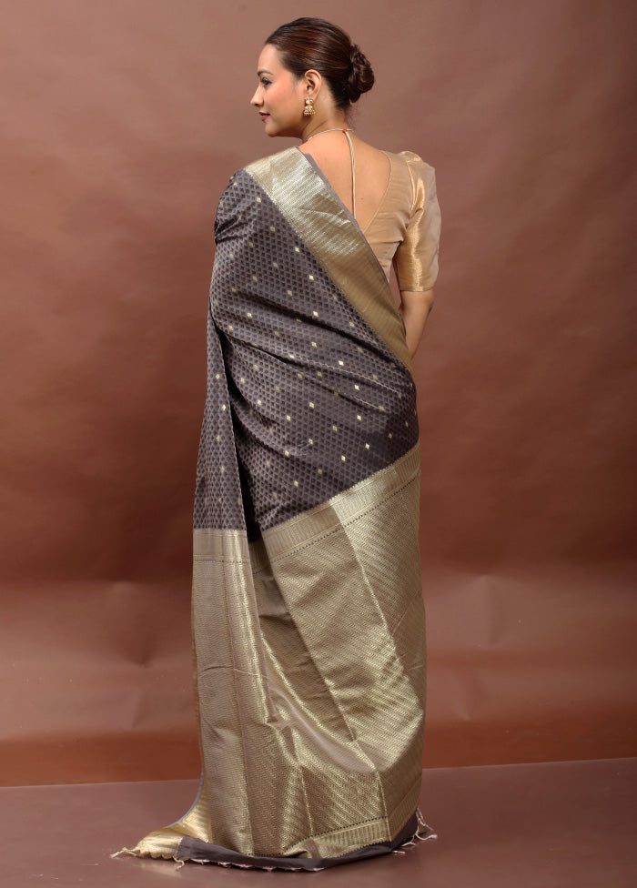 Grey Kanjivaram Silk Saree With Blouse Piece