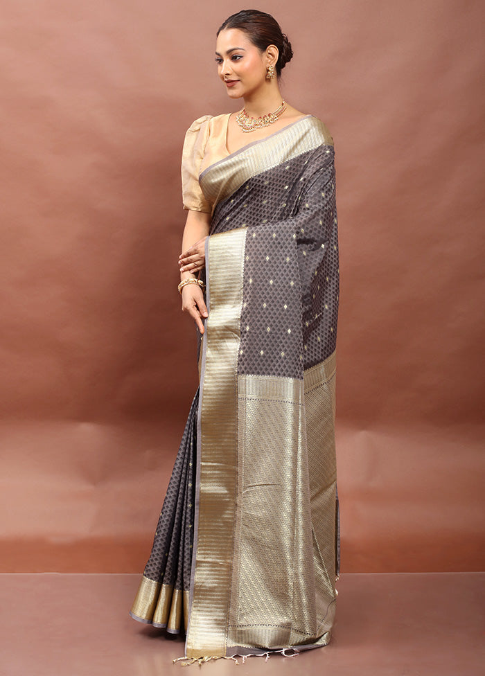 Grey Kanjivaram Silk Saree With Blouse Piece