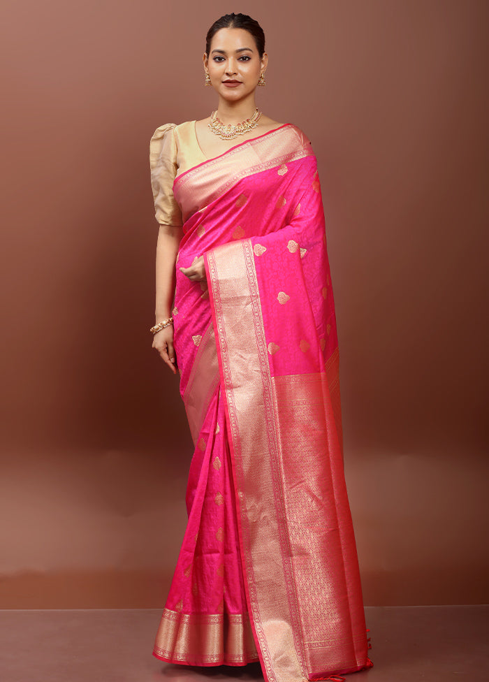 Pink Kanjivaram Silk Saree With Blouse Piece