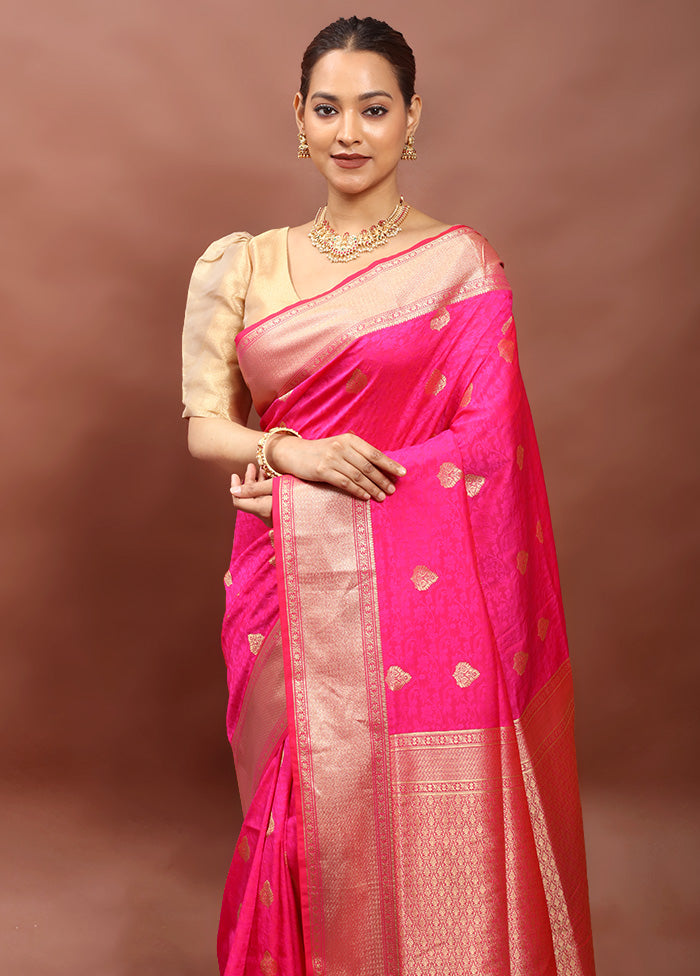 Pink Kanjivaram Silk Saree With Blouse Piece