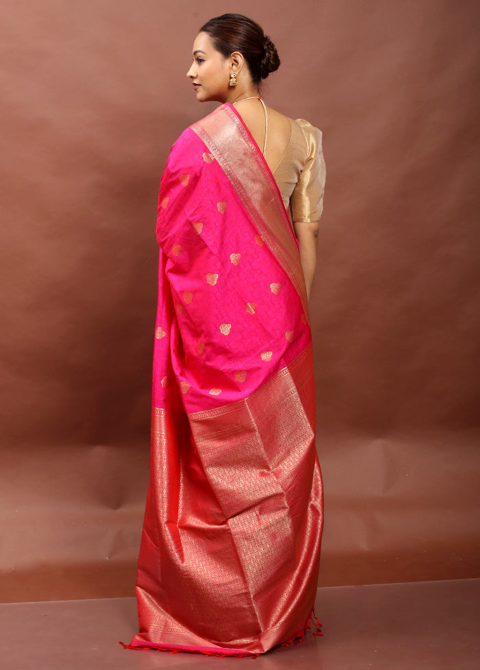 Pink Kanjivaram Silk Saree With Blouse Piece