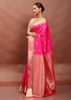 Pink Kanjivaram Silk Saree With Blouse Piece