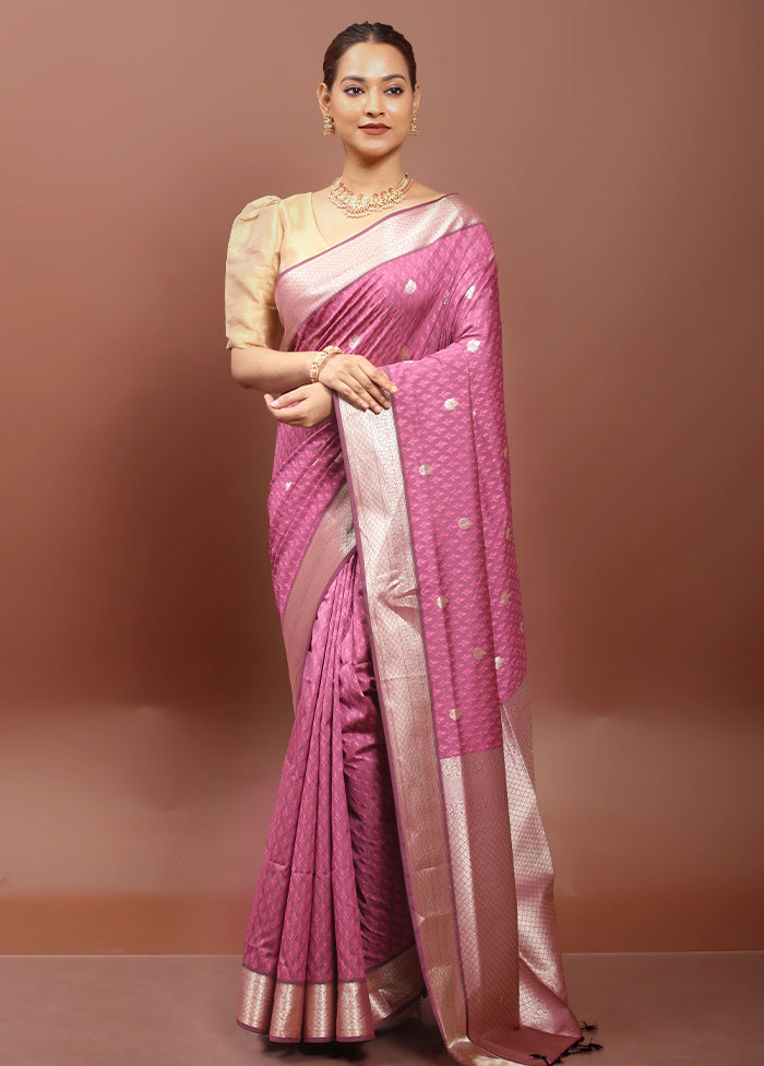 Pink Kanjivaram Silk Saree With Blouse Piece