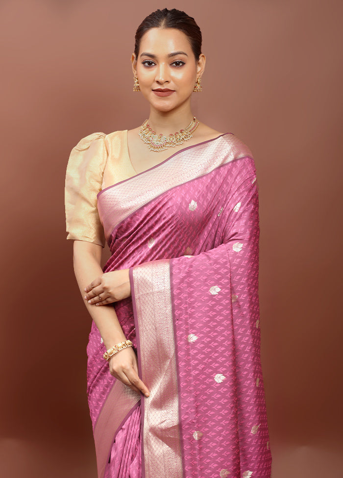 Pink Kanjivaram Silk Saree With Blouse Piece