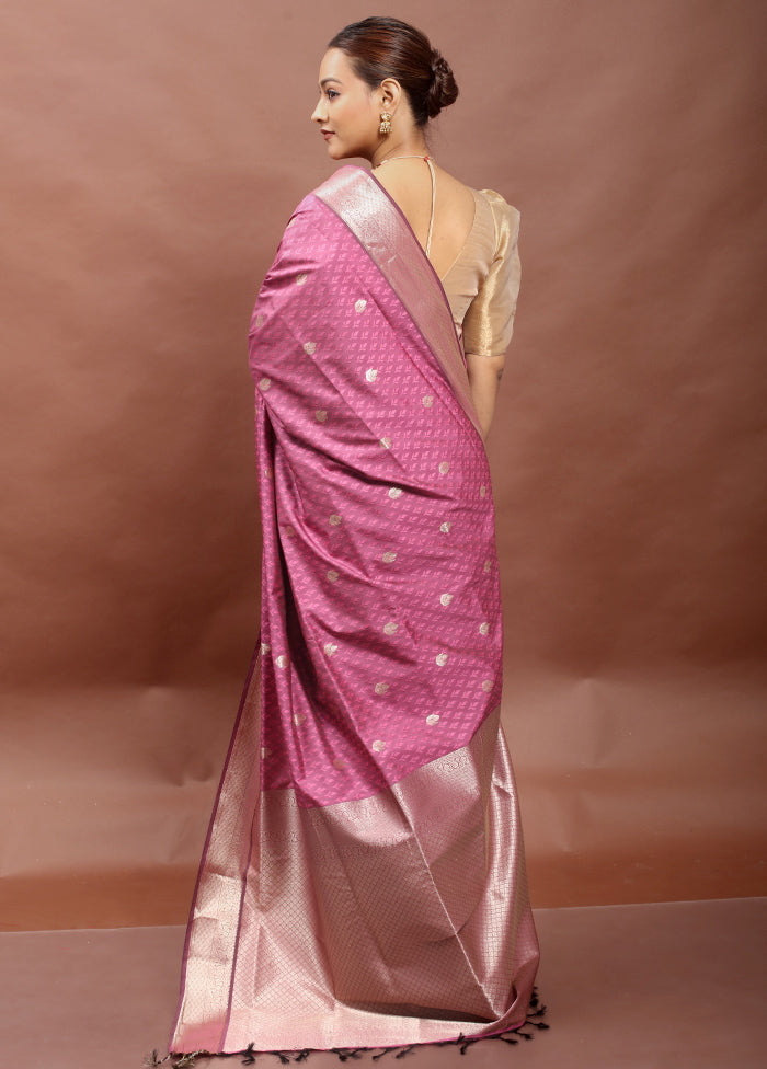 Pink Kanjivaram Silk Saree With Blouse Piece