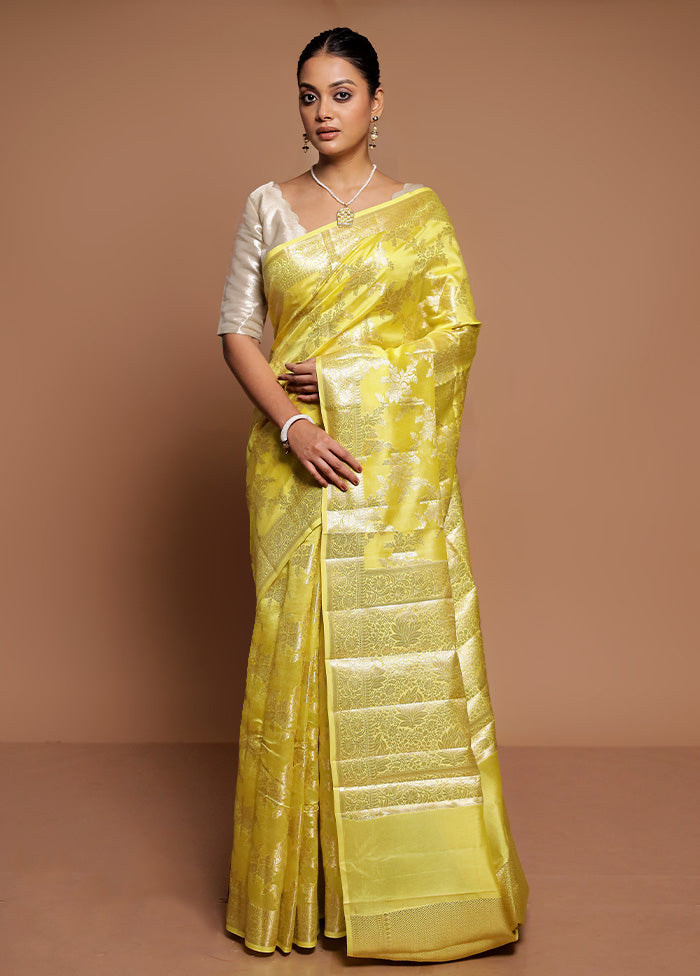 Yellow Dupion Silk Saree With Blouse Piece