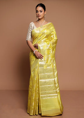 Yellow Dupion Silk Saree With Blouse Piece