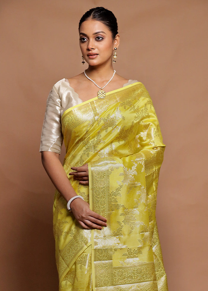 Yellow Dupion Silk Saree With Blouse Piece