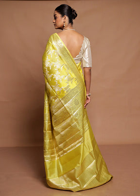 Yellow Dupion Silk Saree With Blouse Piece