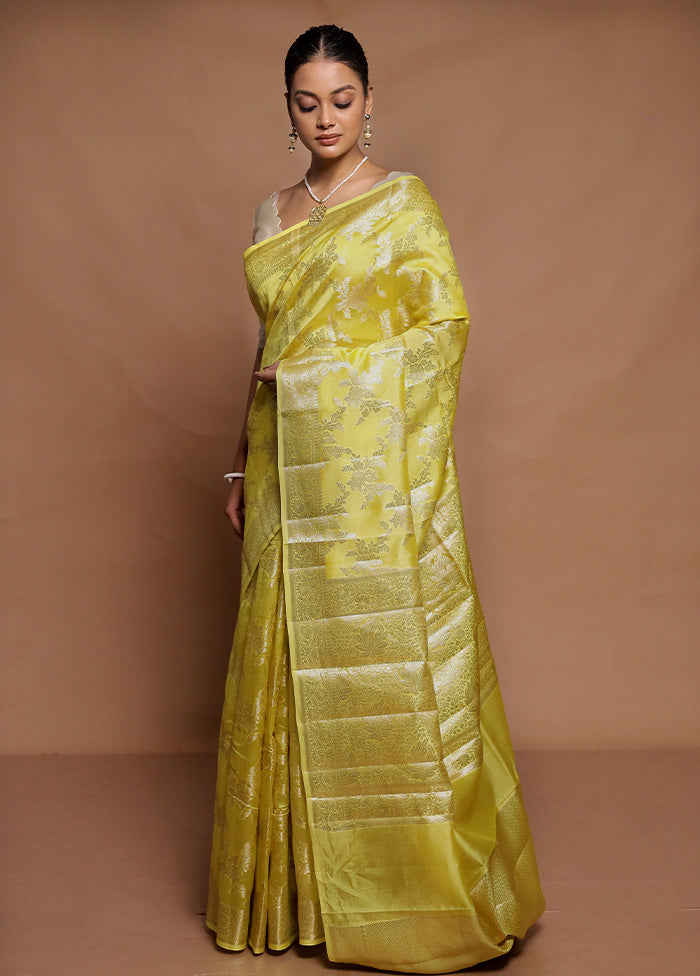 Yellow Dupion Silk Saree With Blouse Piece