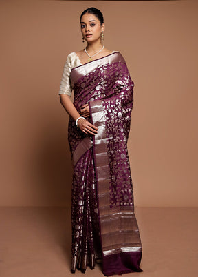 Purple Handloom Dupion Pure Silk Saree With Blouse Piece