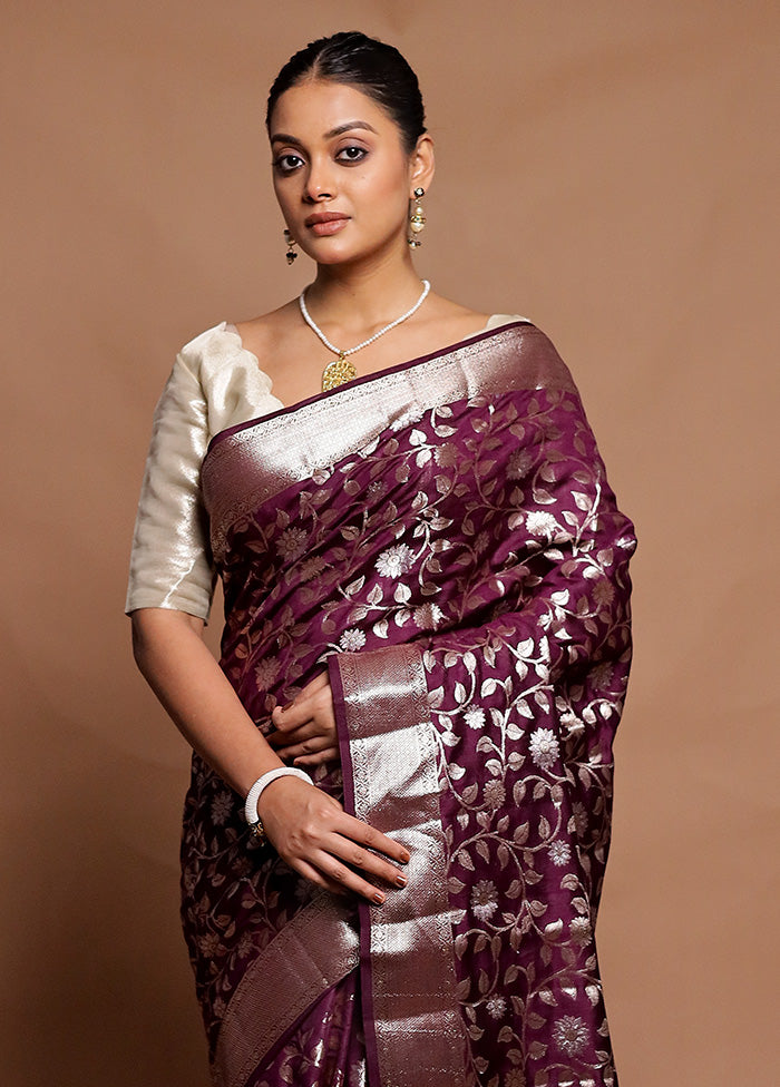 Purple Handloom Dupion Pure Silk Saree With Blouse Piece