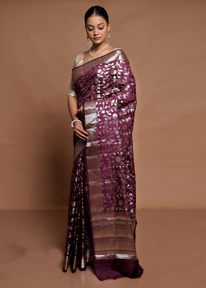 Purple Handloom Dupion Pure Silk Saree With Blouse Piece