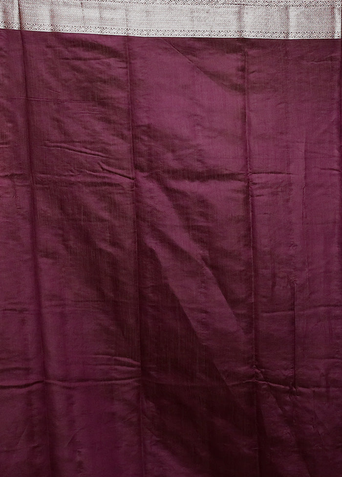 Purple Handloom Dupion Pure Silk Saree With Blouse Piece