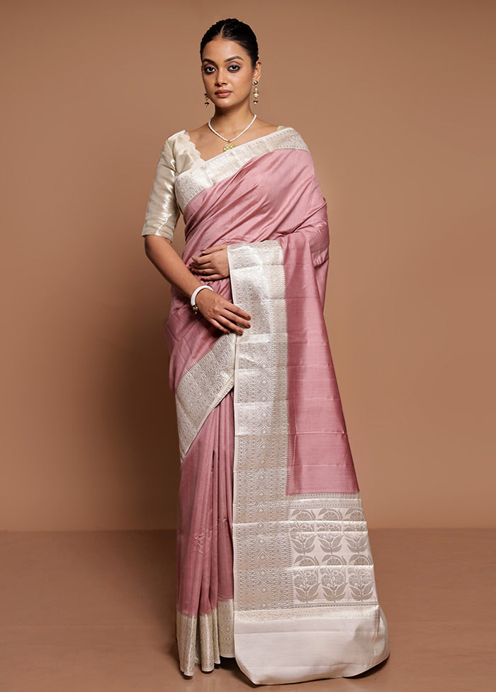 Pink Handloom Dupion Pure Silk Saree With Blouse Piece