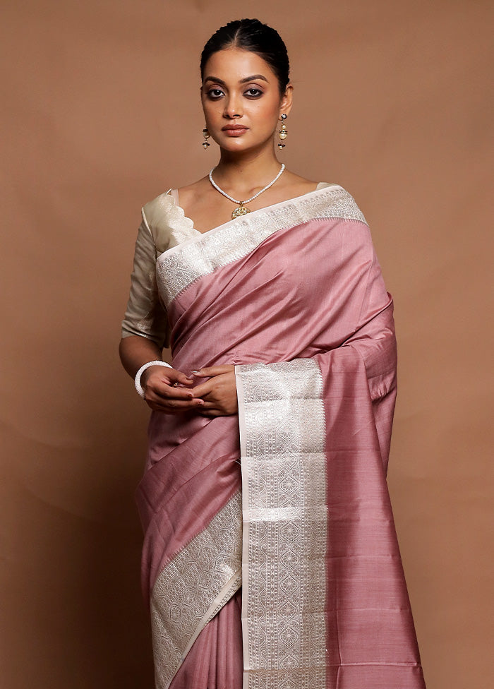 Pink Handloom Dupion Pure Silk Saree With Blouse Piece