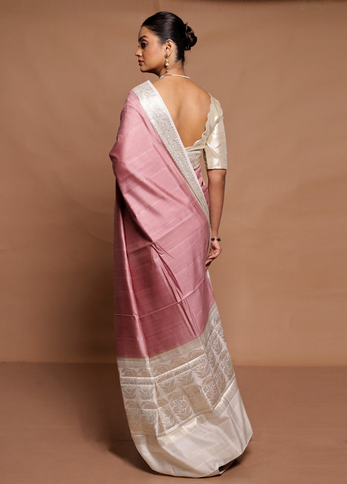 Pink Handloom Dupion Pure Silk Saree With Blouse Piece