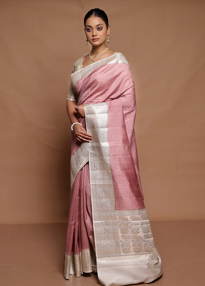 Pink Handloom Dupion Pure Silk Saree With Blouse Piece