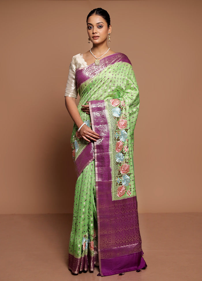 Green Handloom Dupion Pure Silk Saree With Blouse Piece