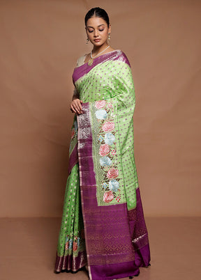 Green Handloom Dupion Pure Silk Saree With Blouse Piece