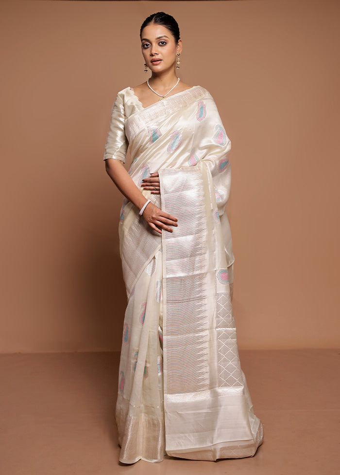 Cream Handloom Dupion Pure Silk Saree With Blouse Piece