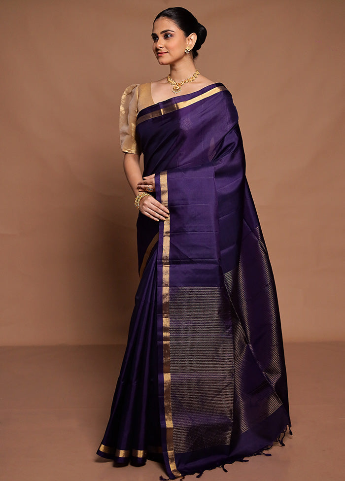 Blue Handloom Kanjivaram Pure Silk Saree With Blouse Piece