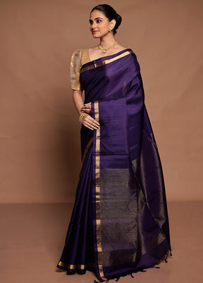 Blue Handloom Kanjivaram Pure Silk Saree With Blouse Piece