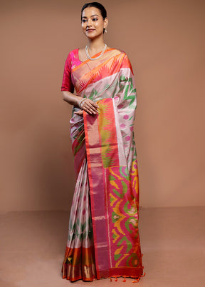 Multicolor Handloom Kanchipuram Pure Silk Saree With Blouse Piece