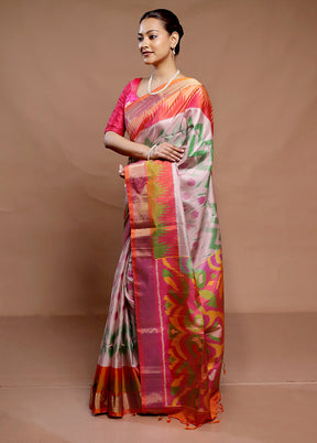 Multicolor Handloom Kanchipuram Pure Silk Saree With Blouse Piece