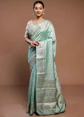 Green Dupion Silk Saree With Blouse Piece