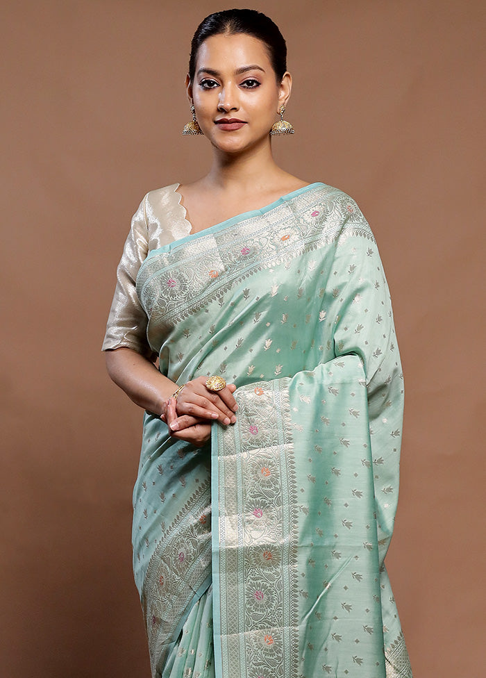 Green Dupion Silk Saree With Blouse Piece