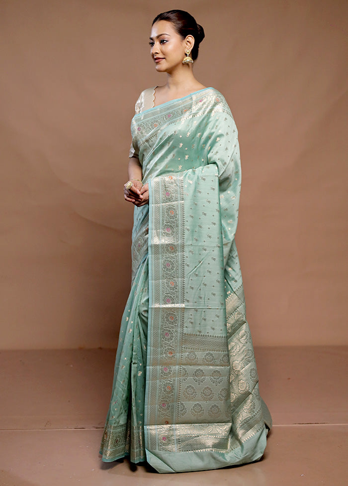 Green Dupion Silk Saree With Blouse Piece