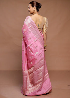 Pink Dupion Silk Saree With Blouse Piece