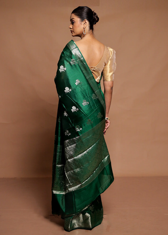 Green Dupion Silk Saree With Blouse Piece