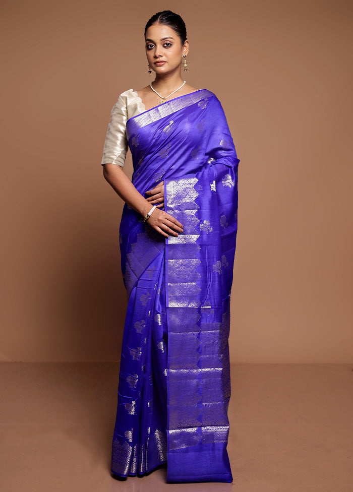 Blue Dupion Silk Saree With Blouse Piece