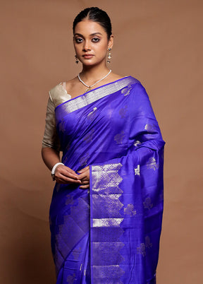 Blue Dupion Silk Saree With Blouse Piece