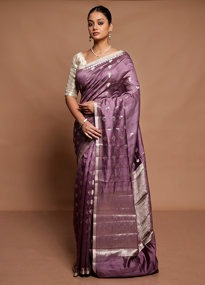 Purple Dupion Silk Saree With Blouse Piece