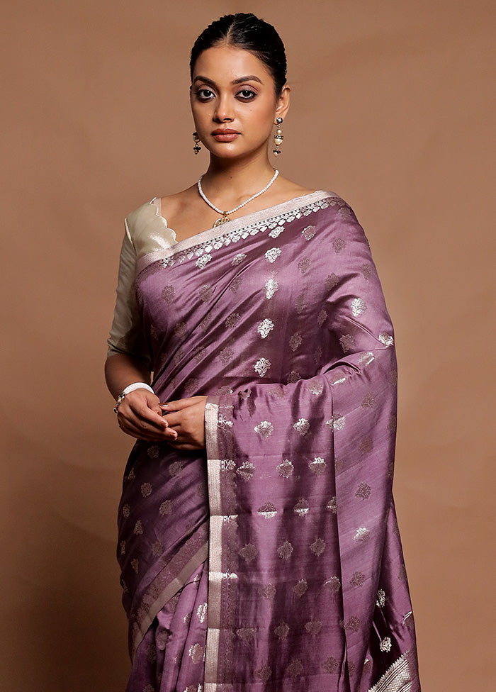 Purple Dupion Silk Saree With Blouse Piece