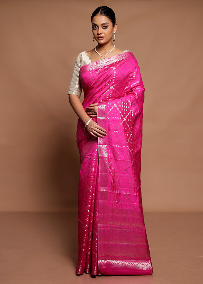 Pink Dupion Silk Saree With Blouse Piece