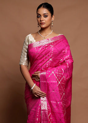 Pink Dupion Silk Saree With Blouse Piece