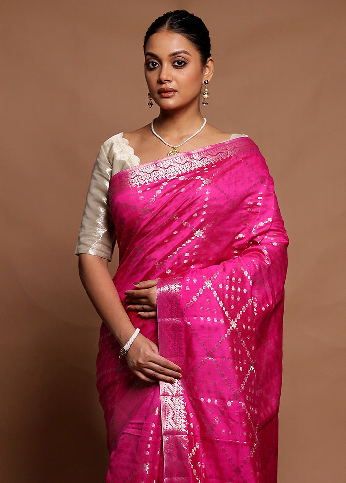 Pink Dupion Silk Saree With Blouse Piece