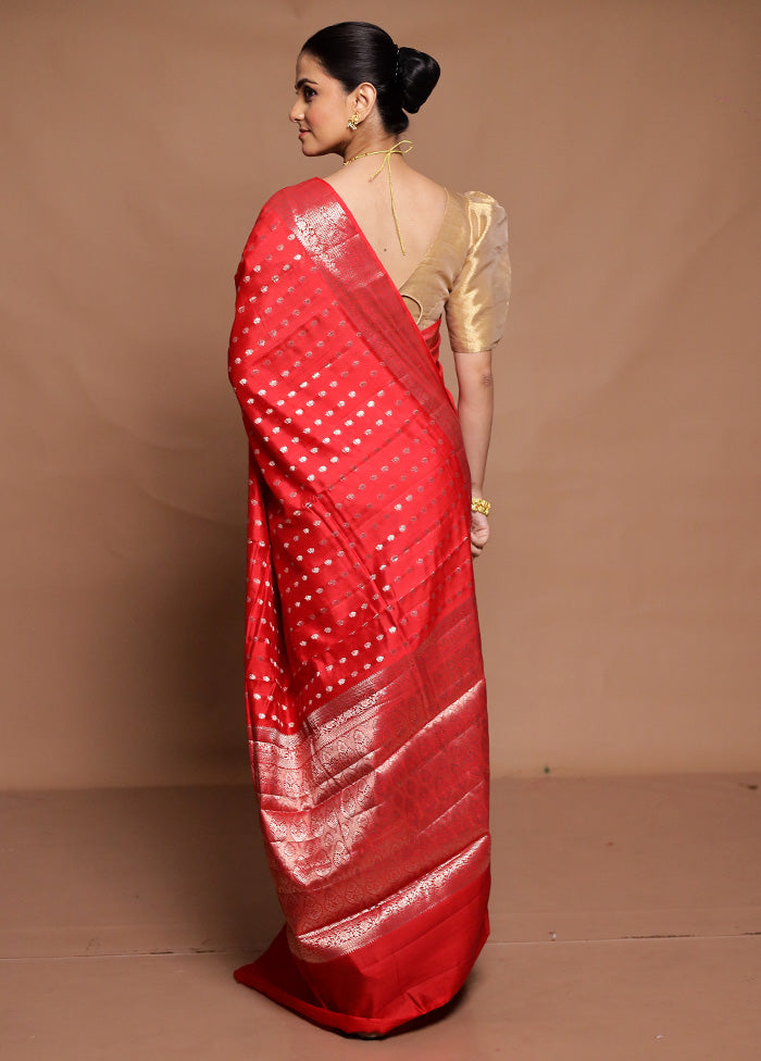 Red Dupion Silk Saree With Blouse Piece