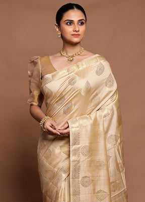 Cream Dupion Silk Saree With Blouse Piece