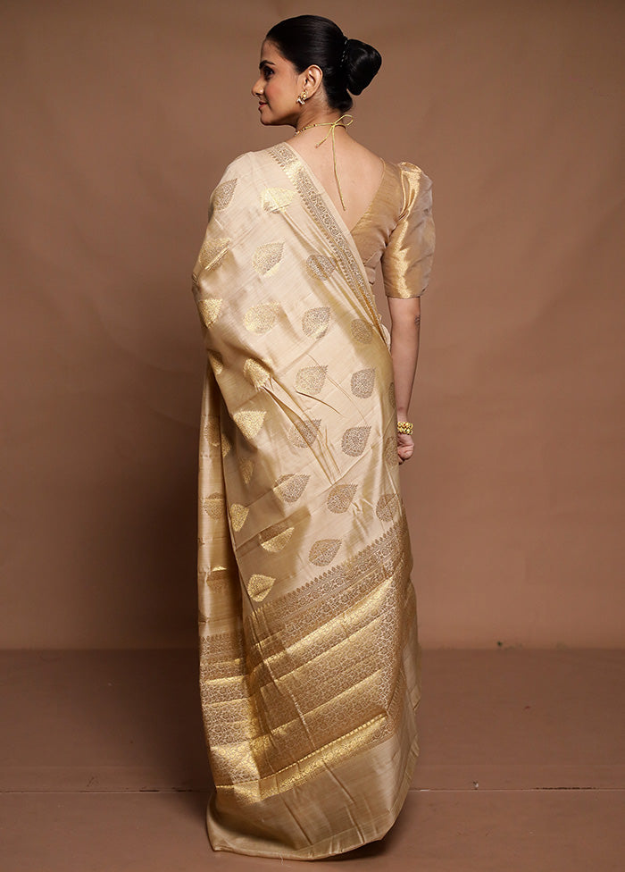 Cream Dupion Silk Saree With Blouse Piece