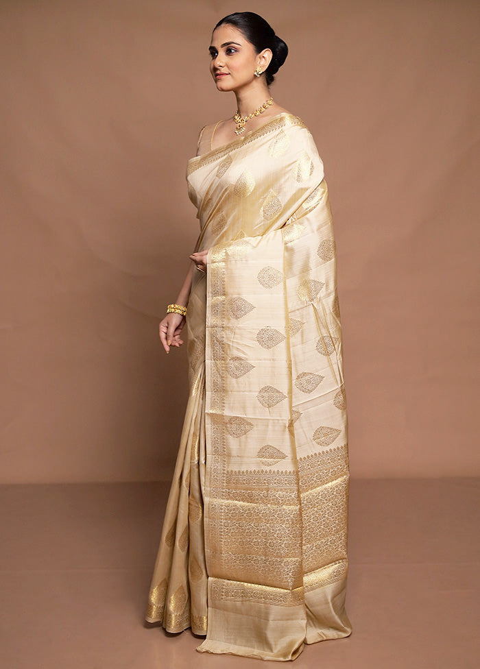 Cream Dupion Silk Saree With Blouse Piece