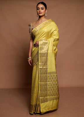 Yellow Dupion Silk Saree With Blouse Piece